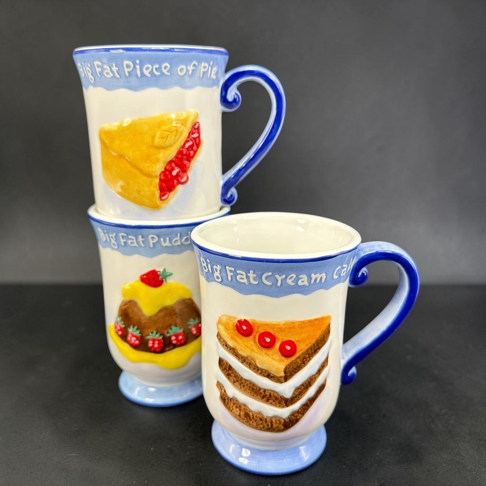Studio‎ Nova Sweet Treats Mugs Set of 3 Pie Pudding Cream Cake Ceramic Mugs Cups